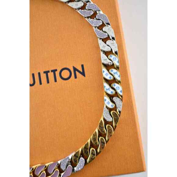 Louis Vuitton Soapy Cuban Link Gold Silver Crystal Virgil Abloh Chain Necklace - Picture 4 of 12
